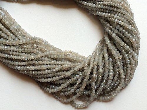 5 Strand Natural Grey Moonstone Micro Faceted Rondelle Beads, Grey Moonstone Beads, Moonstone Necklace Size 4mm - 4.5mm, 13 Inch