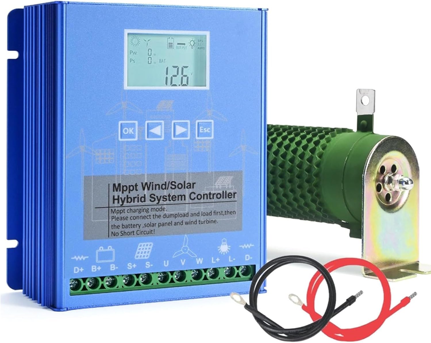 12000W Wind Solar Hybrid Charge Controller 12V 24V 48V 220V MPPT Charge Regulator with LCD Display and Dump Load for Home, Boat, Street Light,Blue,48V