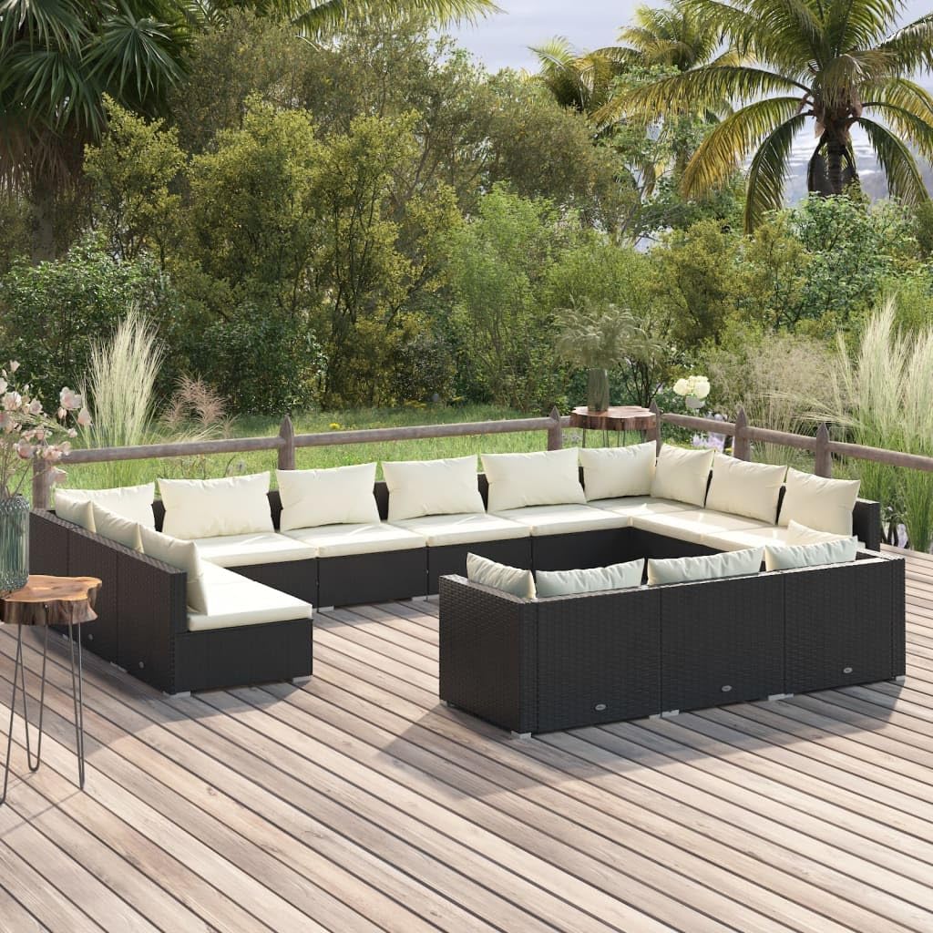 13 Piece Patio Lounge Set with Cushions Black Poly Rattan,Versatile Patio Lounge Set: Durable and Comfortable for Outdoor Relaxation Patio Furniture Sets, Outdoor Furniture Sets