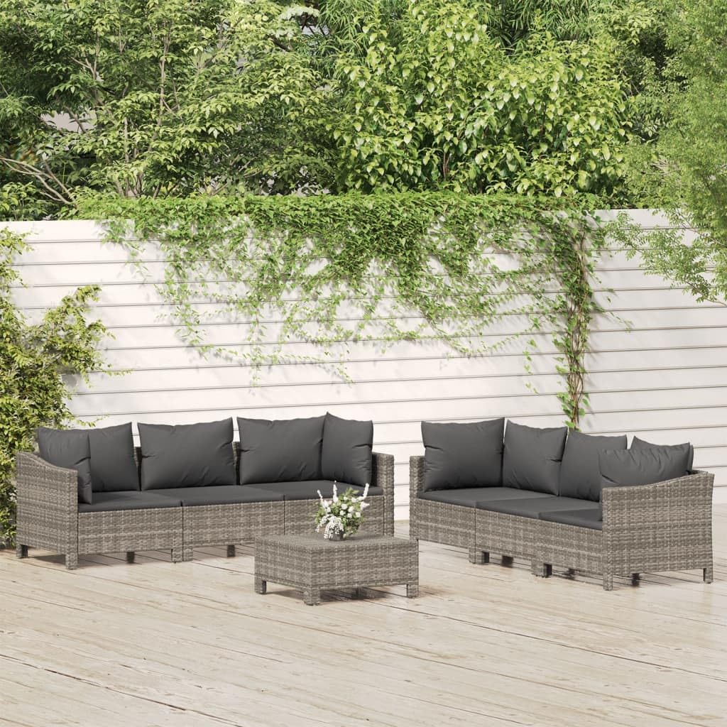 7 Piece Patio Lounge Set with Cushions Gray Poly Rattan,Modern Patio Lounge Set: Durable Rattan Garden Furniture for Relaxation Patio Furniture Sets, Outdoor Furniture Sets