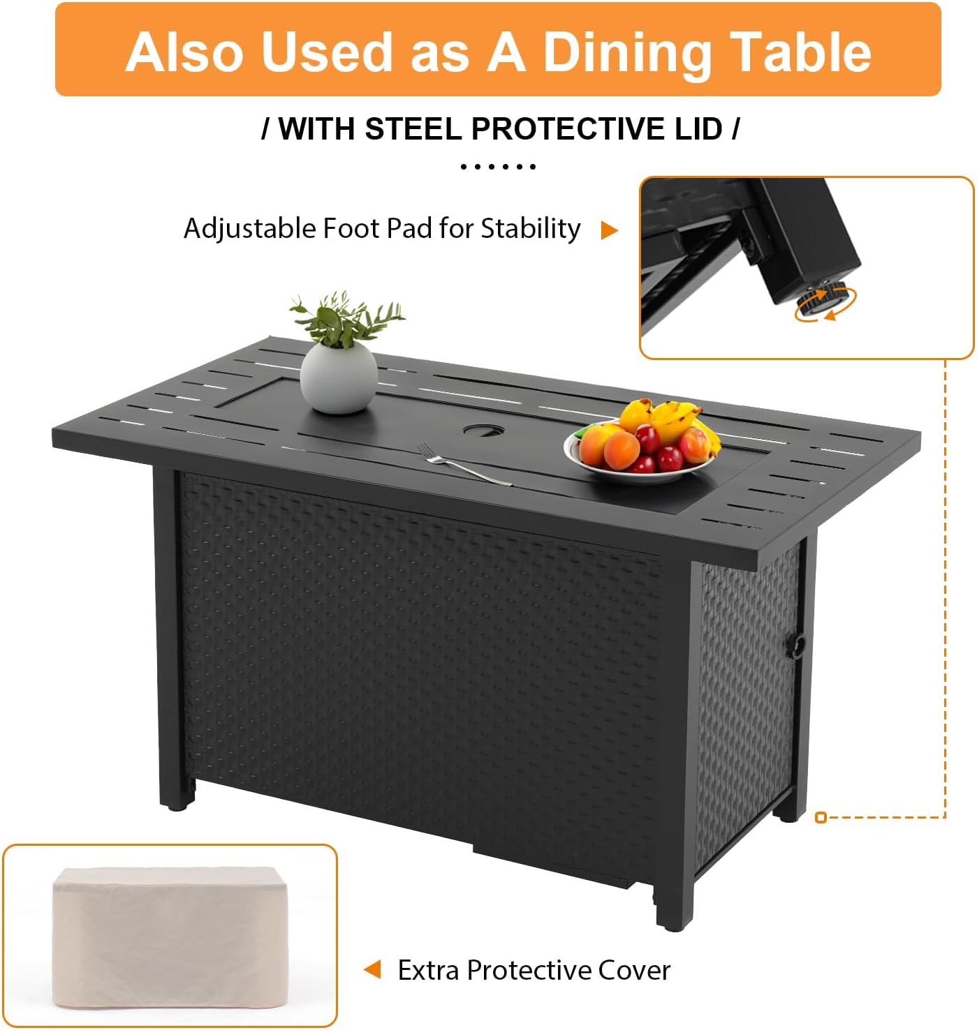 JOIVI 45” Outdoor Propane Fire Pit Table - Firepit with Adjustable Flame, 50,000 BTU, and Elegant Design, Ideal for Patio and Backyard Gatherings