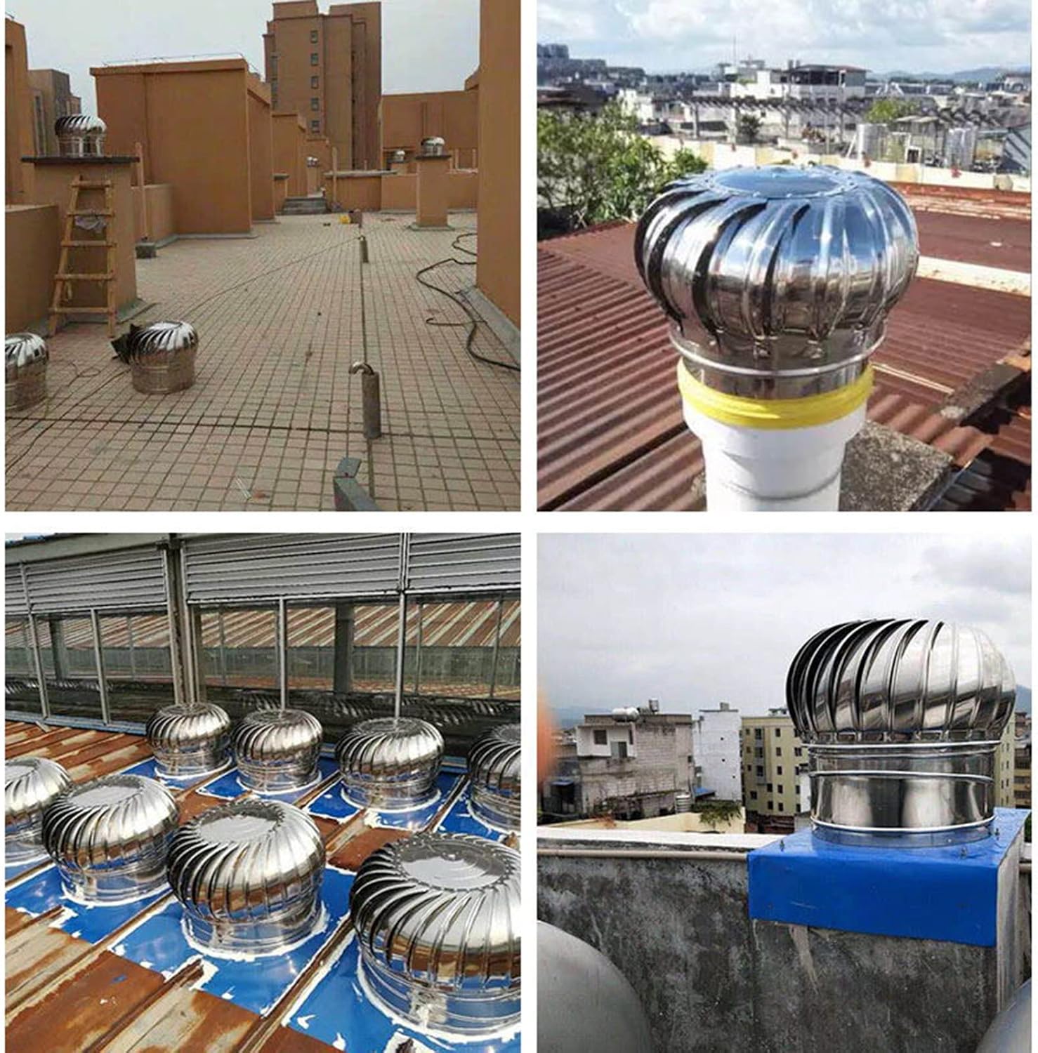 Turbine Ventilator Stainless Steel Rotating Chimney,Spinner Anti Downdraught Chimney,Cowl Cap with Claw Base Energy Saving,for Houses Factory Attic Farm (100mm)