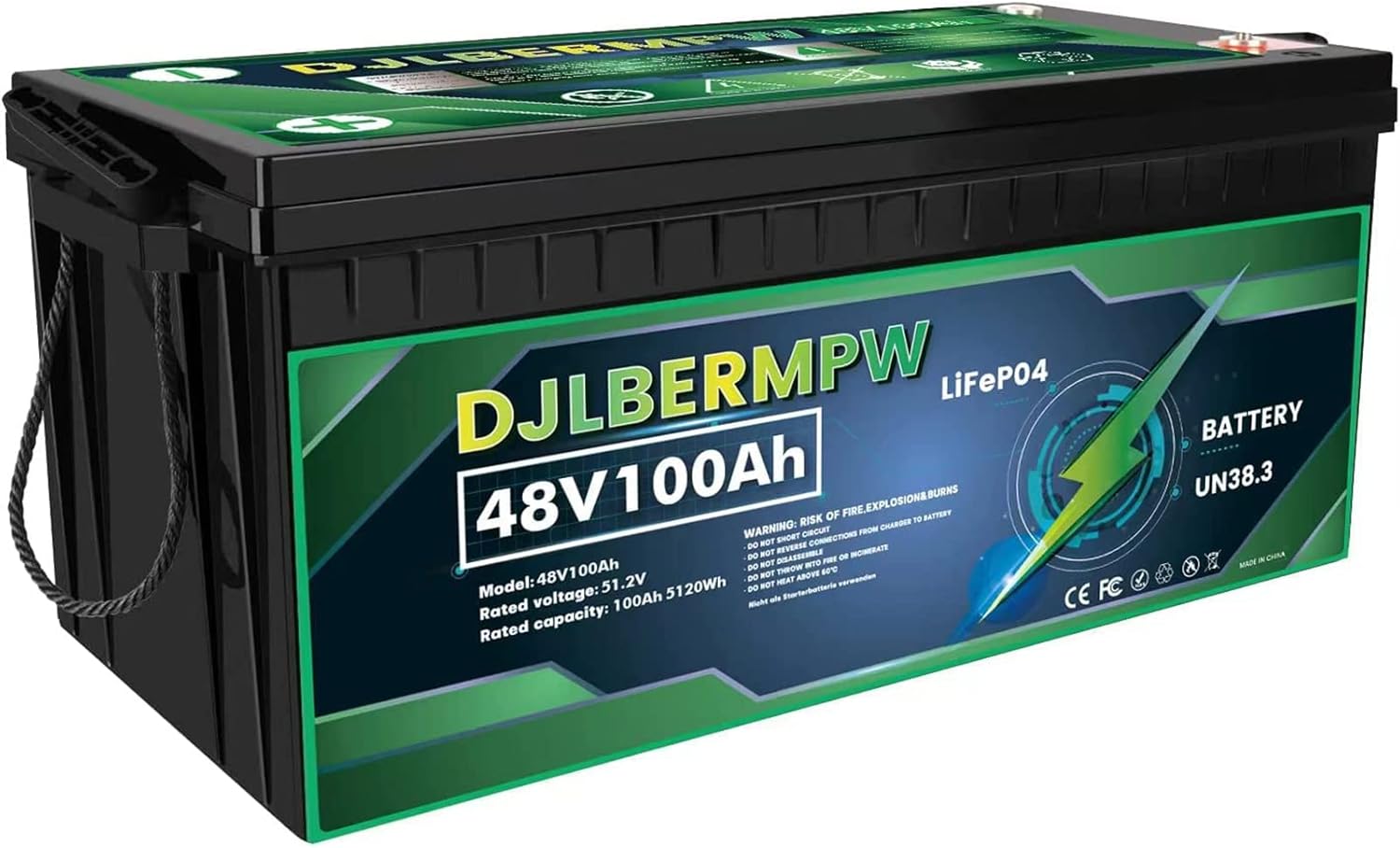 48V 100Ah LiFePO4 Lithium Battery 5120W Power LiFePO4 Batteries Built-in BMS LiFePO4 Iron Phosphate Lithium Battery 4000+ Cycles, for RV,Trolling Motor,Golf Cart,Solar,Boat,Camper