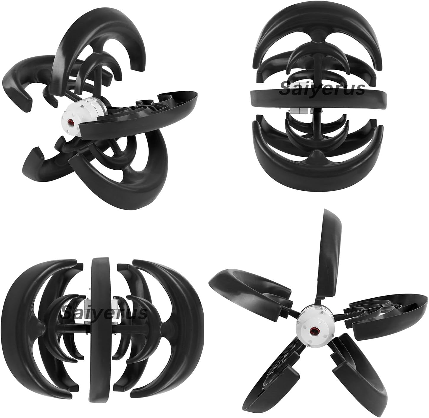 12V/24V/48V Wind Turbine Generator Kit, 5 Blade Vertical Wind Turbine Kit, Three Phase Ac Permanent Magnet Generator, Small Wind Turbine Generator (Black 12V)