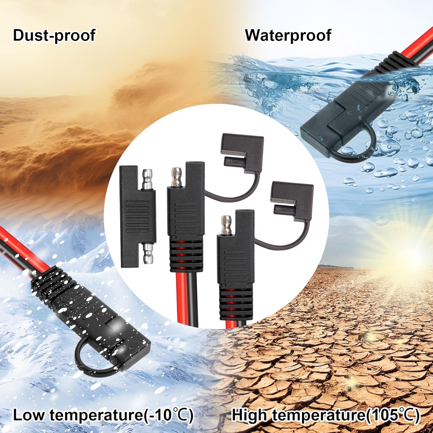 SAE Extension Cable 10AWG 50FT Quick Disconnect Tinned Copper Wire with SAE Connector Wire for Solar Panel, Battery, Tender Motorcycle, Automotive RV, Cars Tractor 10 Gauge