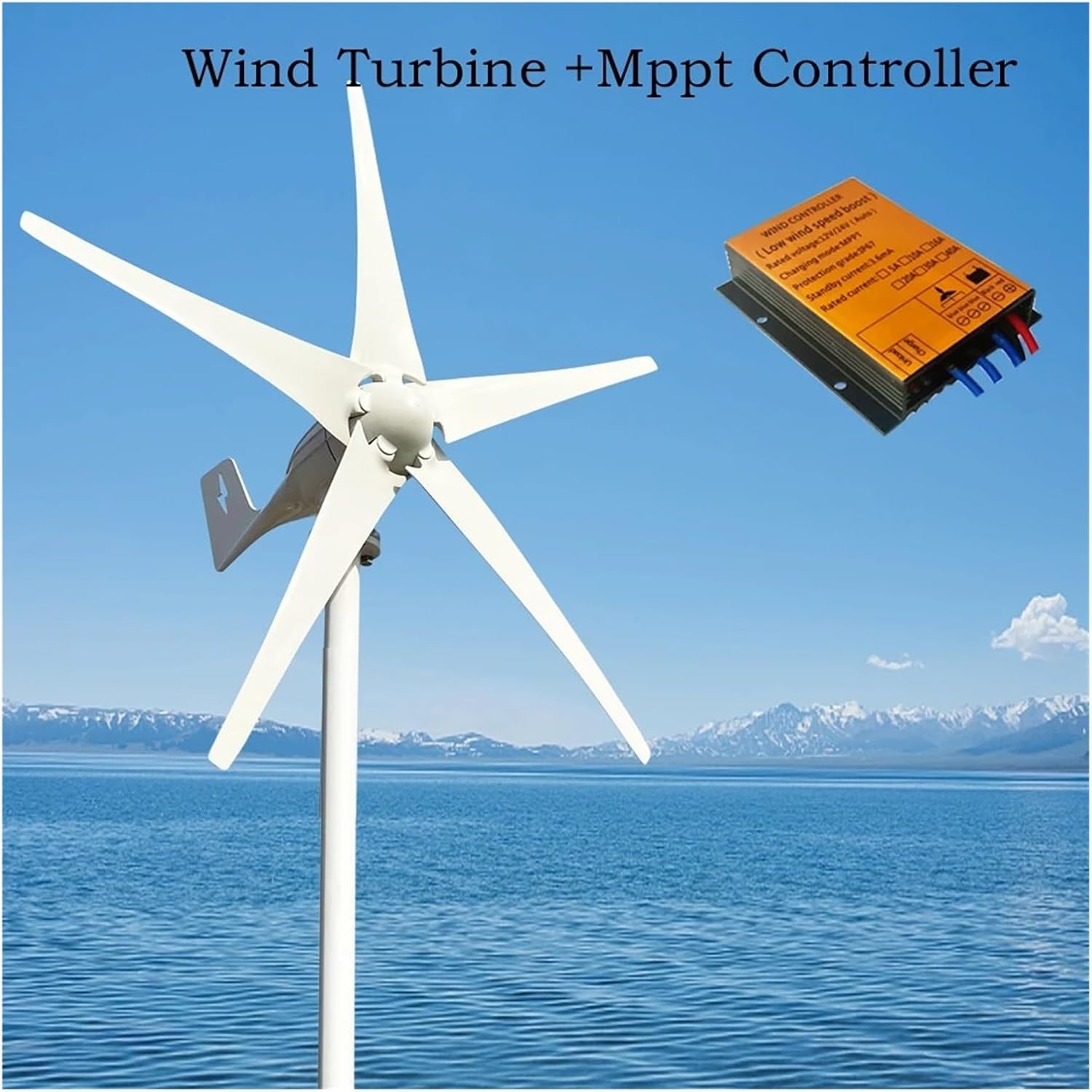 5000W Horizontal Wind Turbine Generator 5 Blades 48V 24V with MPPT Charger Controller Off Grid System for Home Use Low Starting Speed for Home(with Mppt Controller,48V)