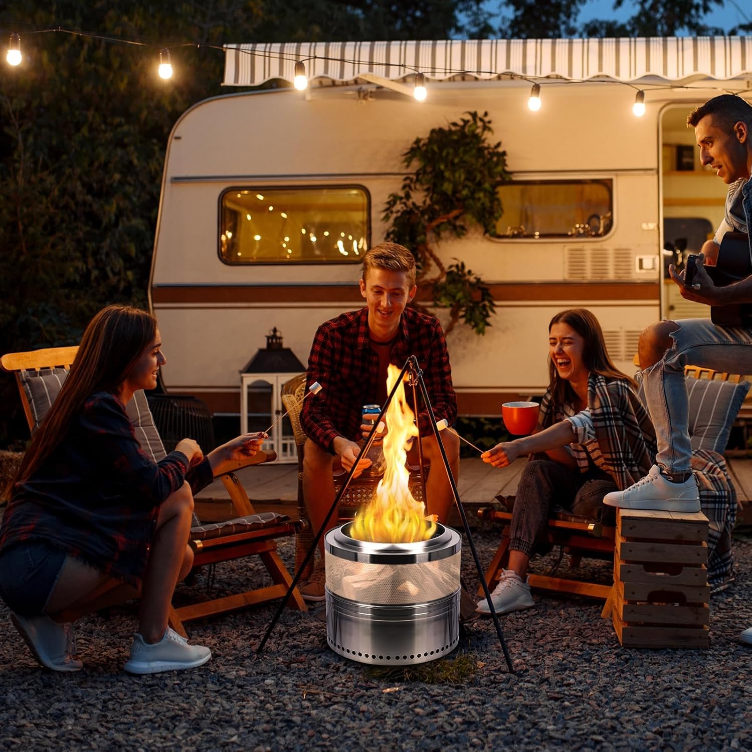 Smokeless Firepit, Stainless Steel Wood Burning Fireplaces, Wood Burning Outdoor FirePit with Ash Tray, Outdoor Smokeless Firepit, Detachable Bonfire Firepit for Outside Camping 50 cm