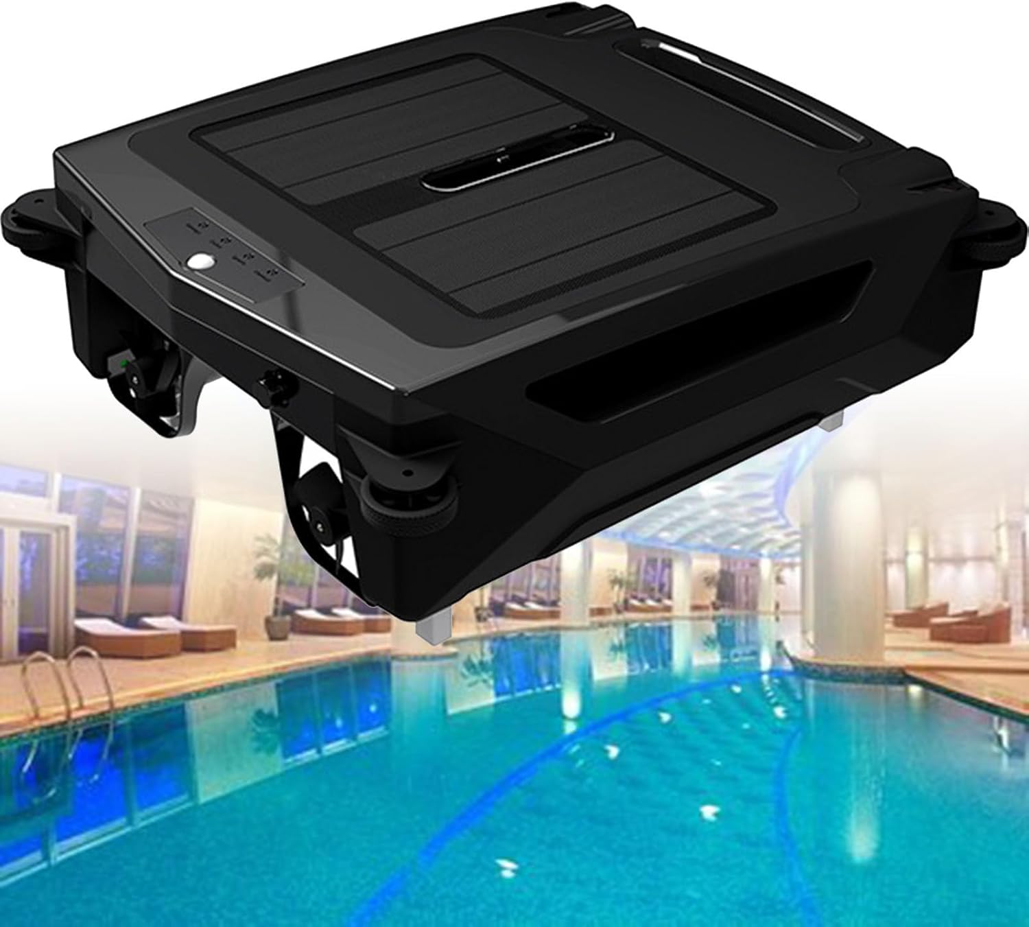 Automatic Robotic Pool Cleaner, Solar Powered Robotic Pool Skimmer with Trash Collection, Light Indicator, Automatic Obstacle Avoidance for Pool