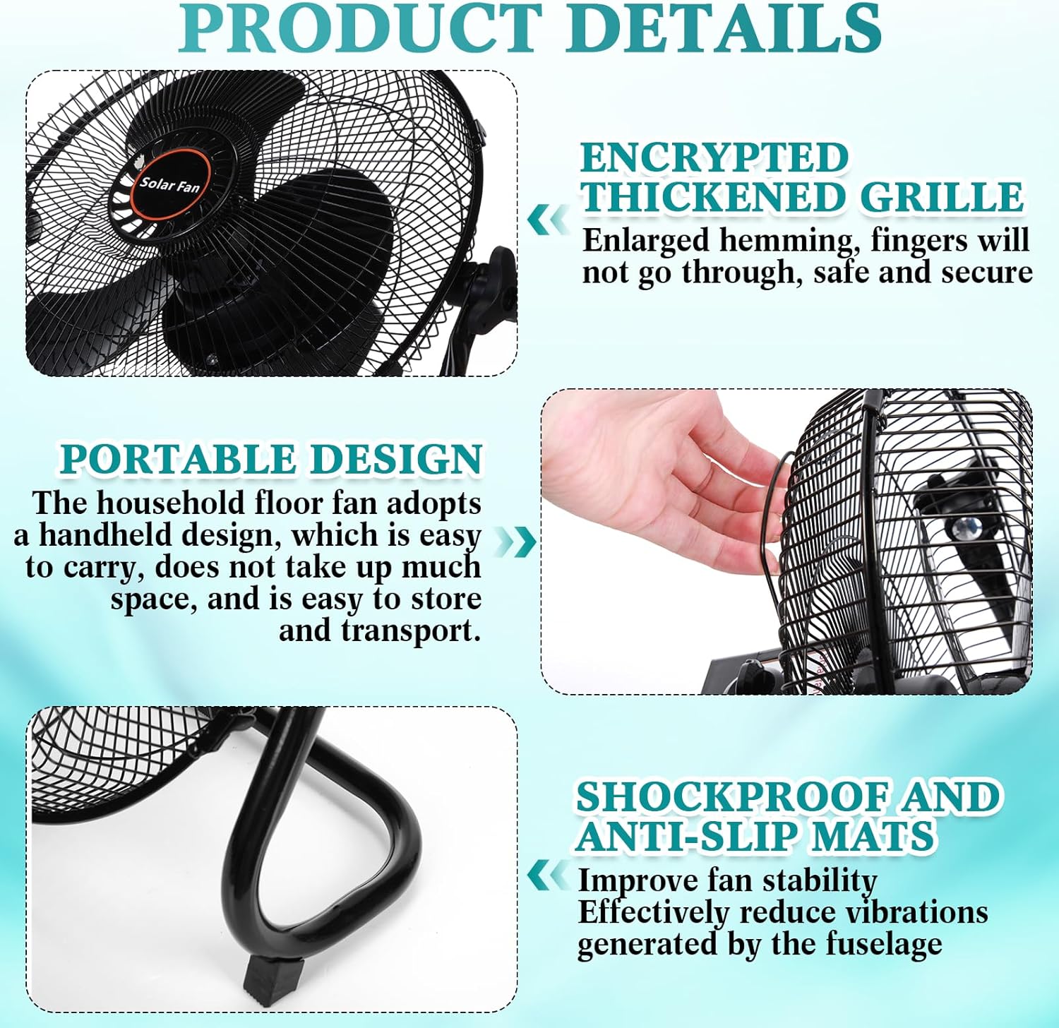 15000Mah 12 Inch Solar Panel Powered Fan, 2 in 1 Solar Panel or AC Charger Powered Fan 12W 9V Portable for Chicken Coop Greenhouse Household Exhaust Camping Travel Outdoor(Black)