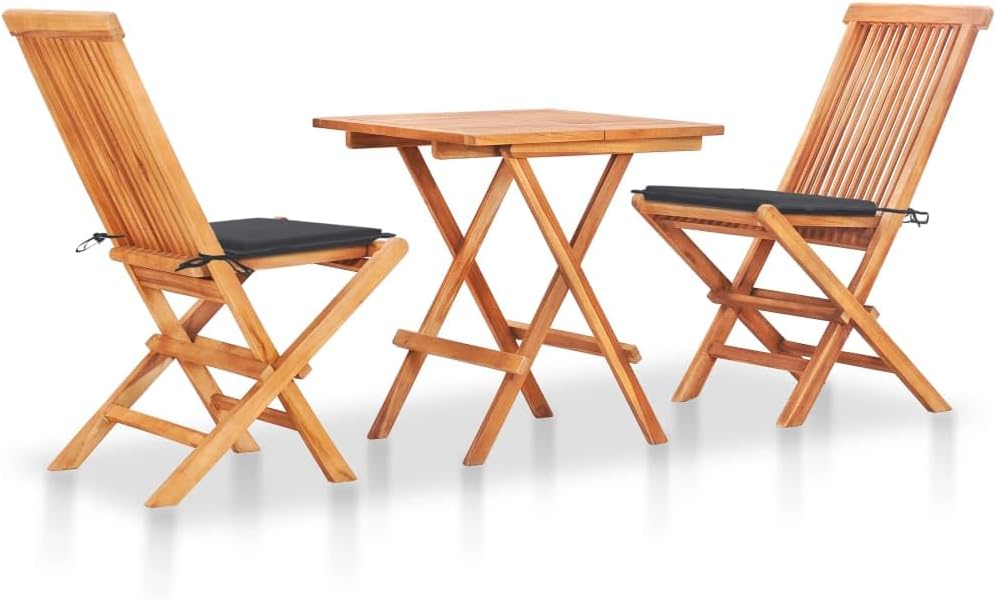 3 Piece Bistro Set with, Cushions Solid Teak Wood,Durably Crafted Teak Bistro Set with Cushions: for Outdoor and Indoor Charm Patio Furniture, Outdoor Furniture Sets