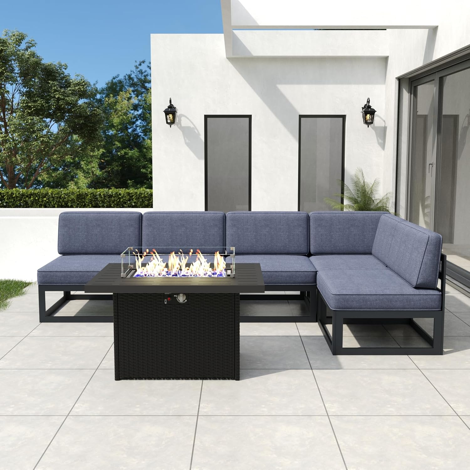 6 Pieces Aluminum Patio Furniture Set with Propane Gas 44