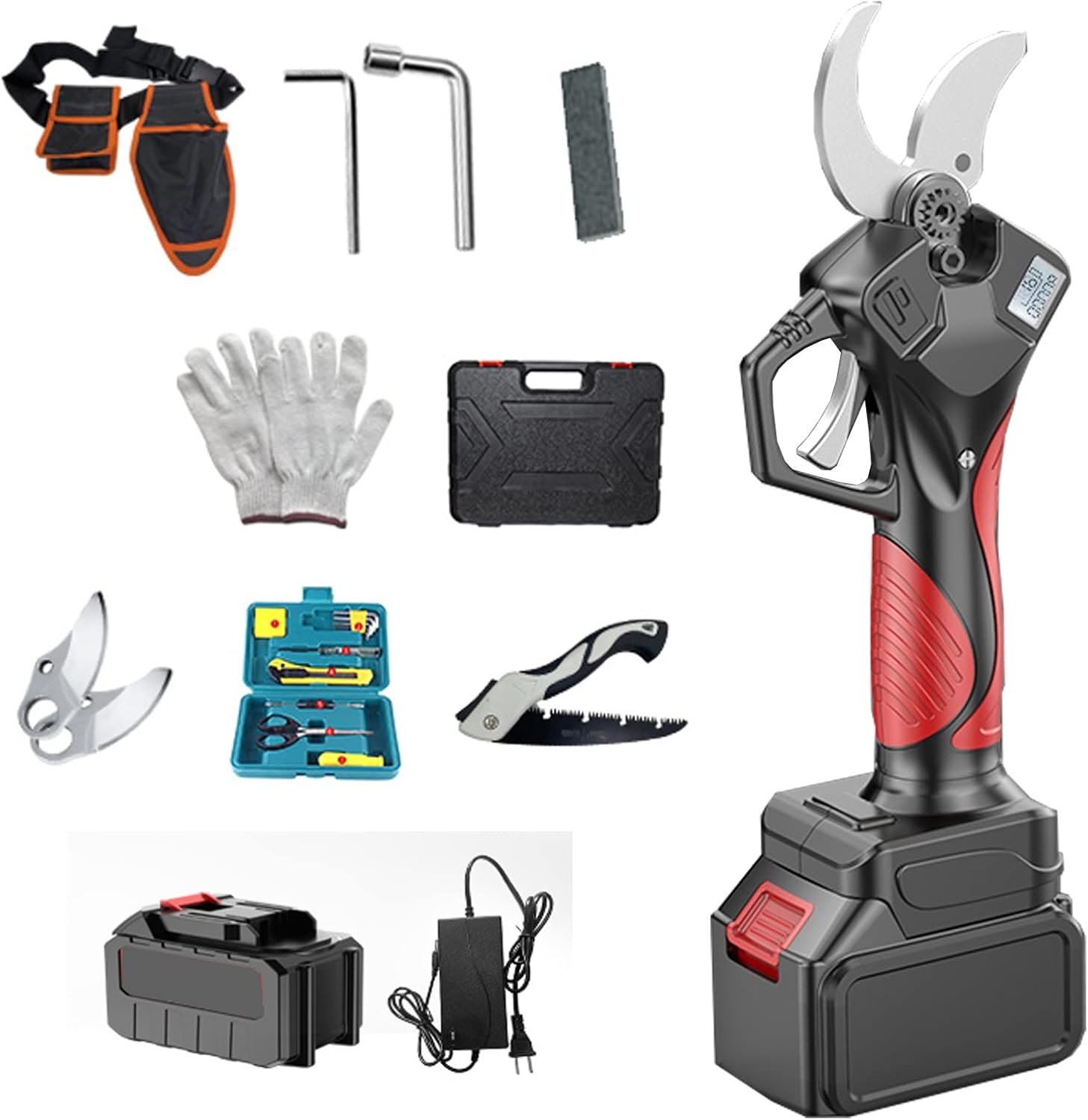 Electric Pruning Shears, Branch Cutter with LCD Power Display, 40mm Cutting Diameter, 1-2pcs Rechargeable Lithium Battery, 6-8 Working Hours