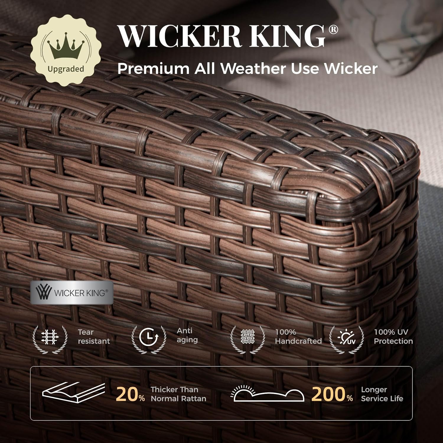 Patio Furniture Set, 7 Pcs Wicker Outdoor Conversation Set, 2 x Leg Chairs, 1 x 3 Seater Sofa, 1 x 2-Seat Lover Sofa and 2 x Ottomans with 4