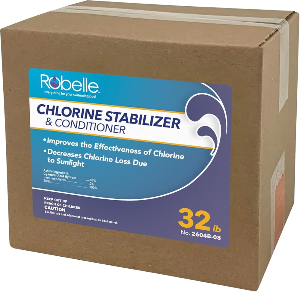 Robelle 32-Pounds Premium Chlorine Stabilizer and Conditioner, Concentrated Cyanuric Acid for Pools, Pool Stabilizer, Helps Chlorine Last Longer