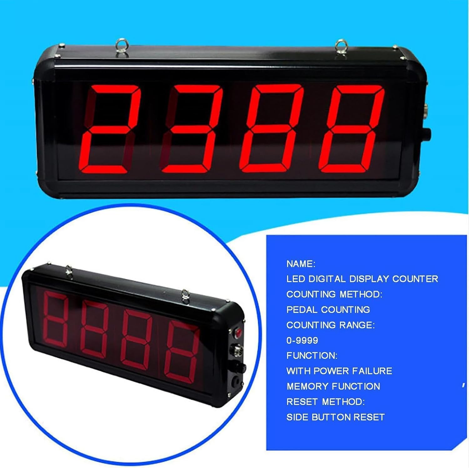 LED Red Display Digital Counter,4-Digit Digital Electronic Counter,0-9999 with Foot Pedal,Production Line Counting Screen, for Factories and Workshops, Airports Stations/Breeding Farm/Conveyor Belt