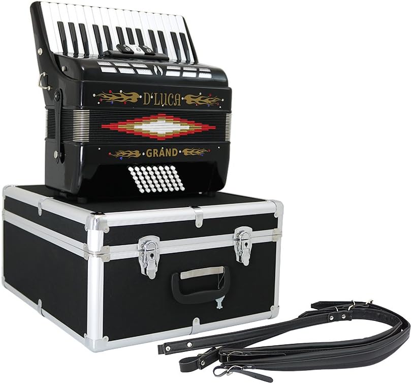 D'Luca Grand Piano Accordion 3 Switches 30 Keys 48 Bass with Case and Straps, Black (D3048-BK)
