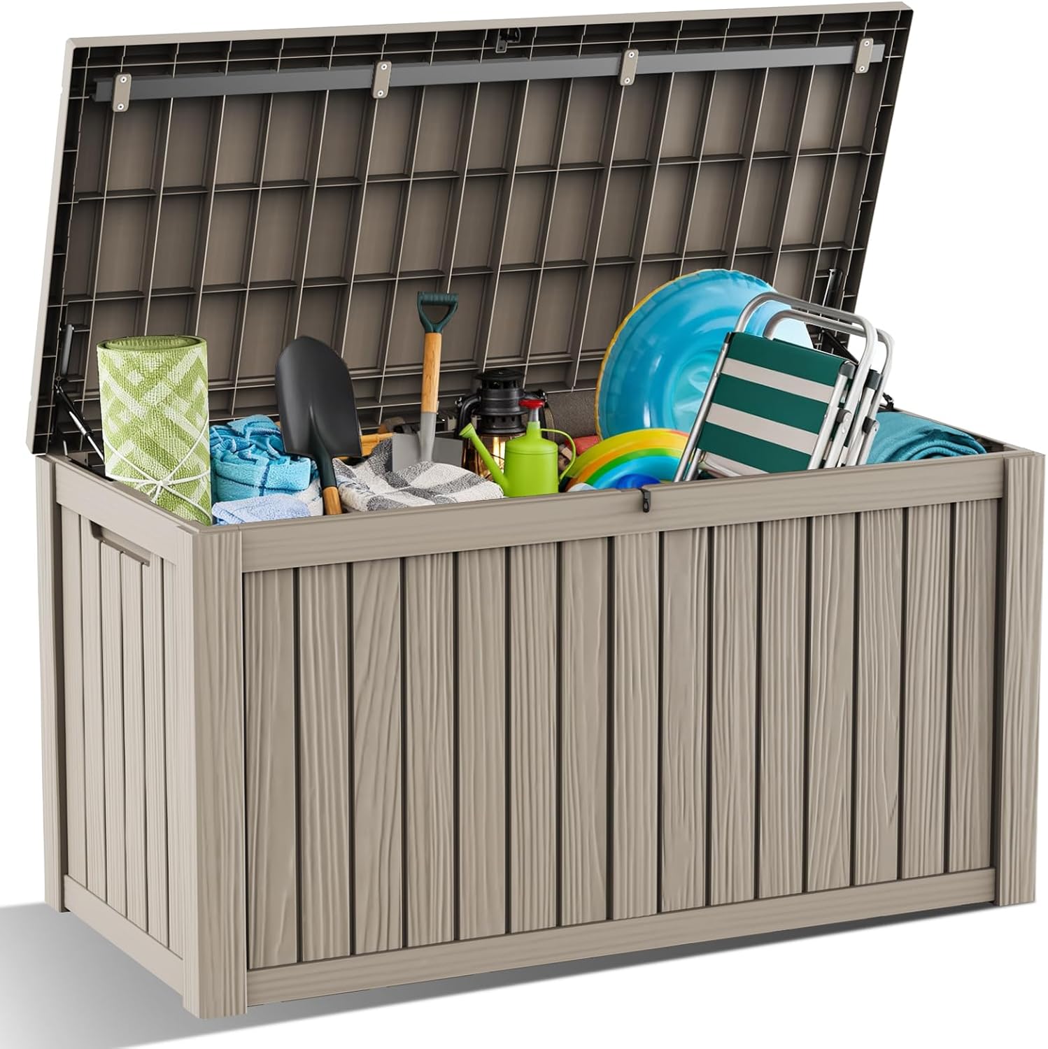 DRATO 180 Gallon Outdoor Storage Box, Large Waterproof Deck Box, Lockable Resin Storage Container with Reinforced Support for Patio Cushions, Garden Tools, UV-Resistant Outdoor Chest（Gray，180 Gallon）