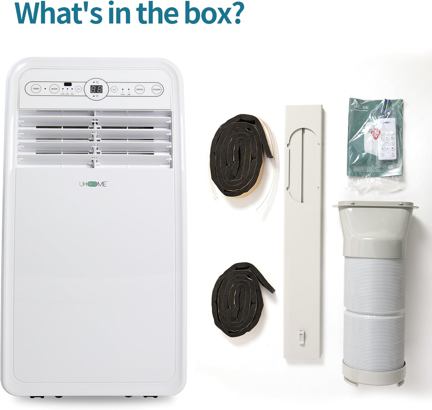 Uhome 8000 BTU Portable Air Conditioner, with Cooling, Dehumidifier, Fan, Remote Control and Window Mount Kit Included, White, 24H Timer