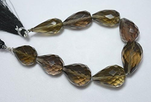13 inch natural beads strand of 14x18mm-16x23mm faceted drop smoky quartz gemstone beads for DIY jewelry - necklace, bracelet, earring, ring.