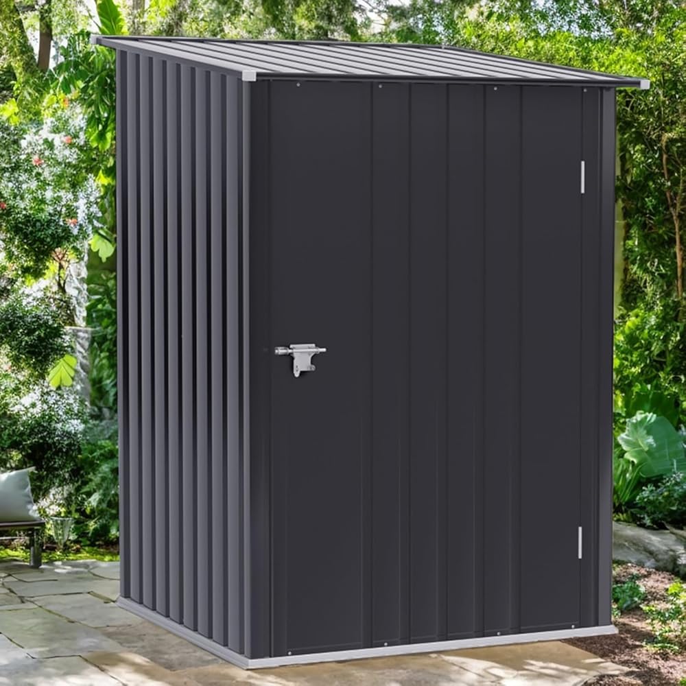 Tiny Home, Outdoor Garden Storage Shed, Galvanized Steel Tool House, Tiny House for Patio Lawn Backyard, Metal Shed with Design of Lockable Doors - Cobertizo de jardín for Patio Lawn Backyard, Gray