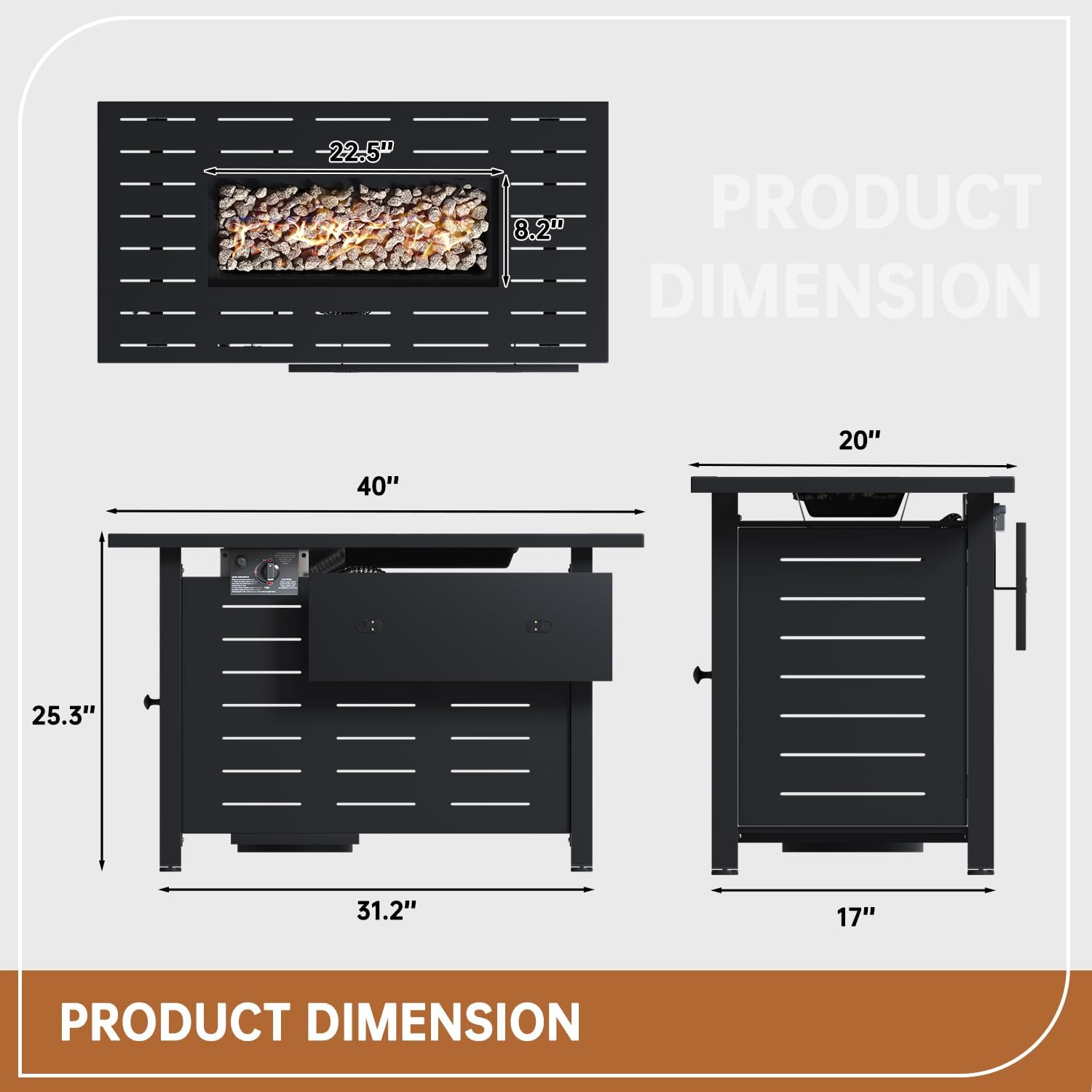 Propane Fire Pit 50,000 BTU Outdoor Gas Fire Table with Waterproof Cover Rectangular Steel Firepit Table with Lid and Lava Rock for Outdoor, Patio, Backyard