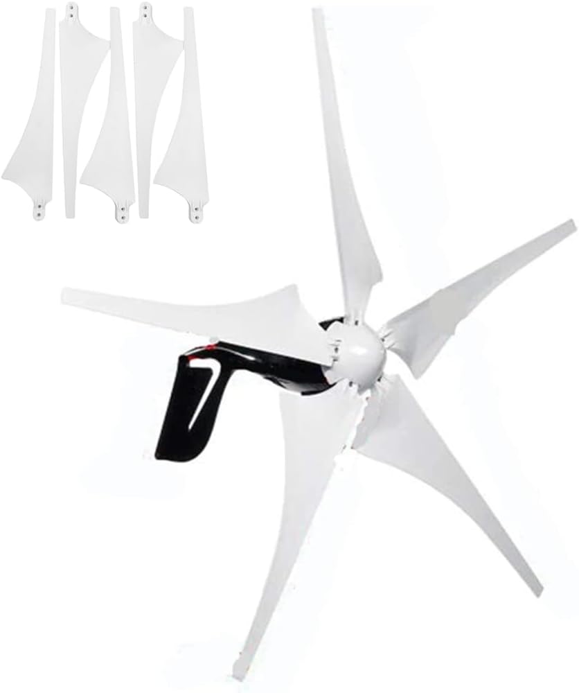 Low Noise Horizontal Wind Turbine Generator Set,2500W High Power Home Wind Turbine Kit 12V 24V 48V 220V with MPPT Controller (White- 5 Blades)