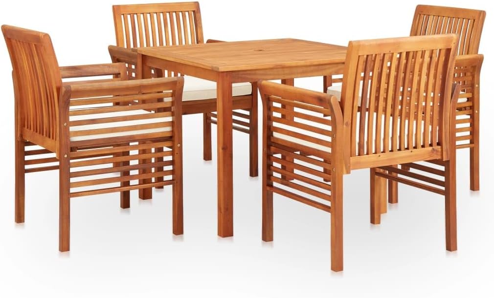 5 Piece Patio Dining Set with Cushions Solid Acacia Wood,Elegant Wooden Outdoor Dining Set for Patio or Backyard with Comfortable Cushions Furniture Sets for Patio, Lawn & Garden