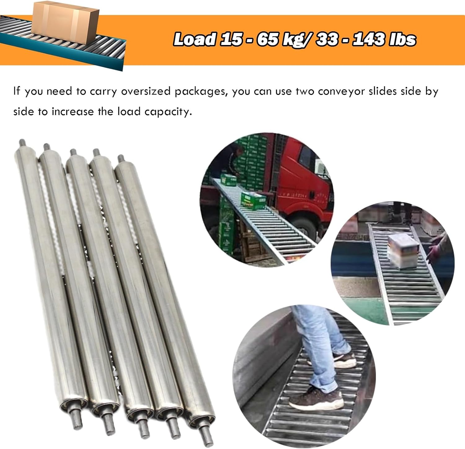 30 Pack Stainless Steel Gravity Roller Conveyor - 1.5