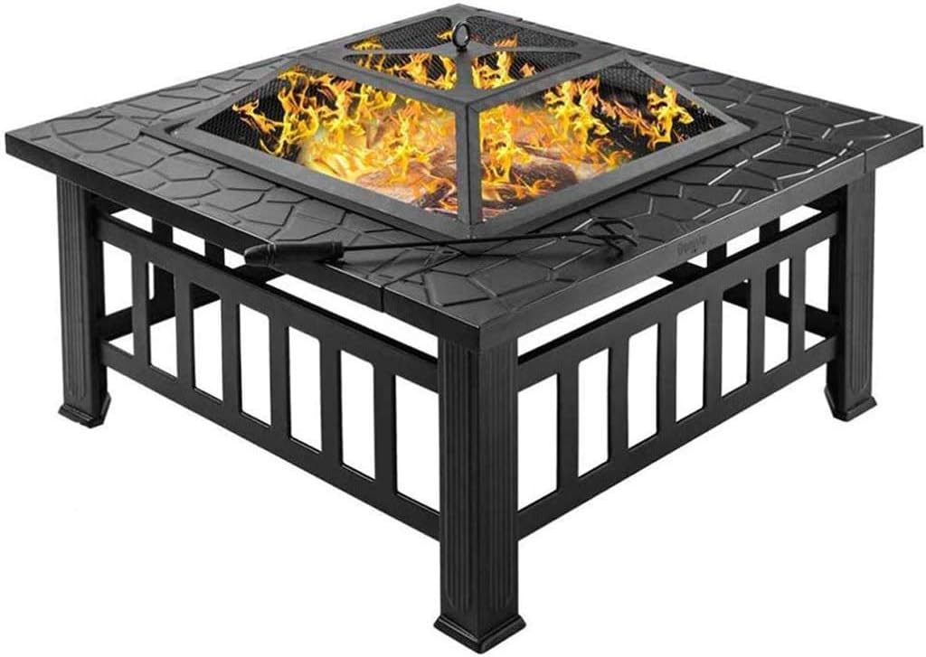 Propane Fire Pit, Outdoor Metal Brazier Square Table Multi-Purpose Square Fireplace Garden Patio Heater for Party, Picnic, Camp,Outdoor Fire Pits