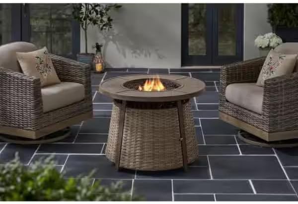 LYTIO 36 Inch 55000 Btu Brown Steel Propane Outdoor Fire Pit with Fire Glass | Adjustable Temperature | Powder-Coated Steel Frame | Rust-Resistant | Crystal Glass Beads Included