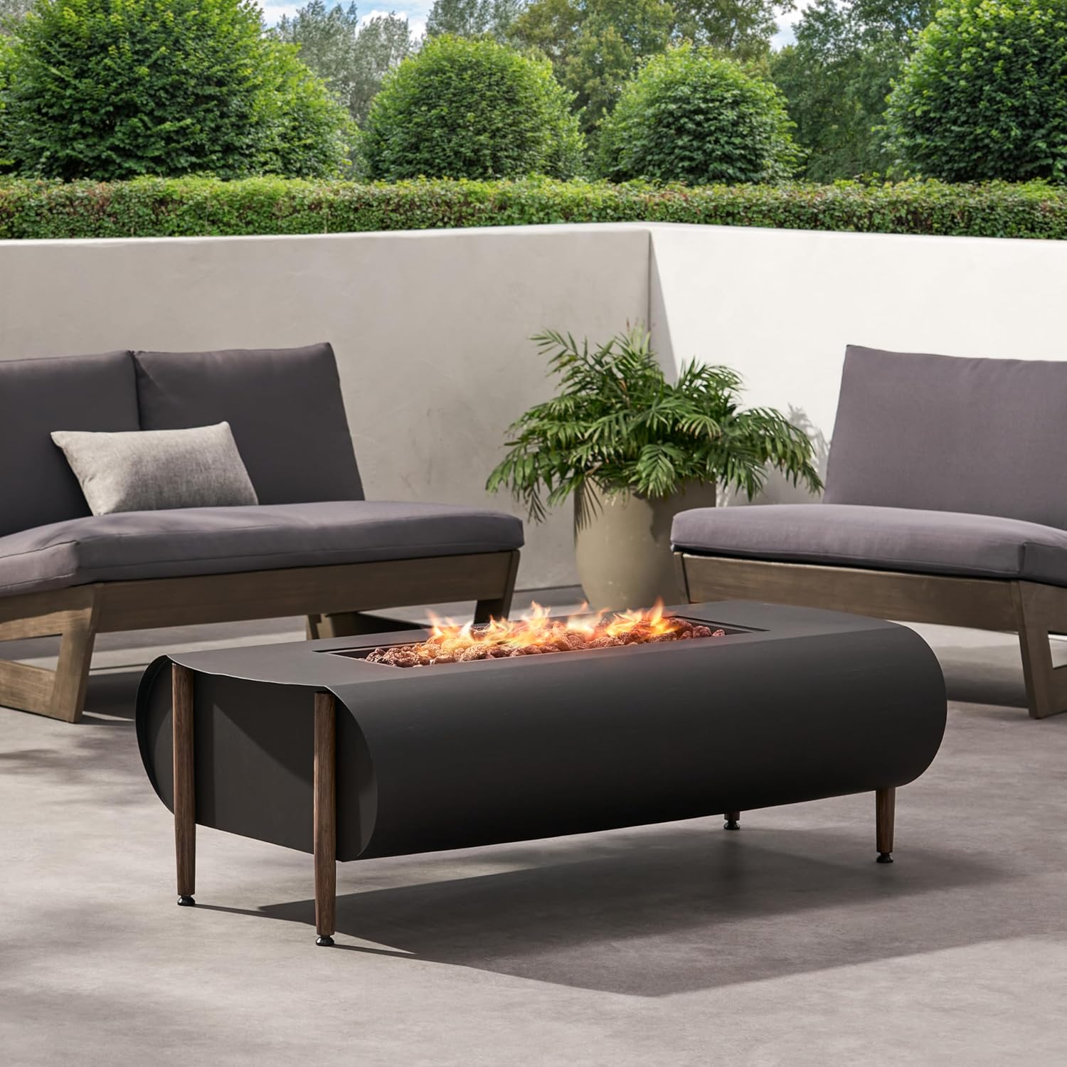 Vernon Rectangle Fire Pit 50,000 Btu, Dark Gray – Outdoor Propane Gas Fire Table with Lava Rocks, Weather Steel, Patio Backyard (1 Doors)