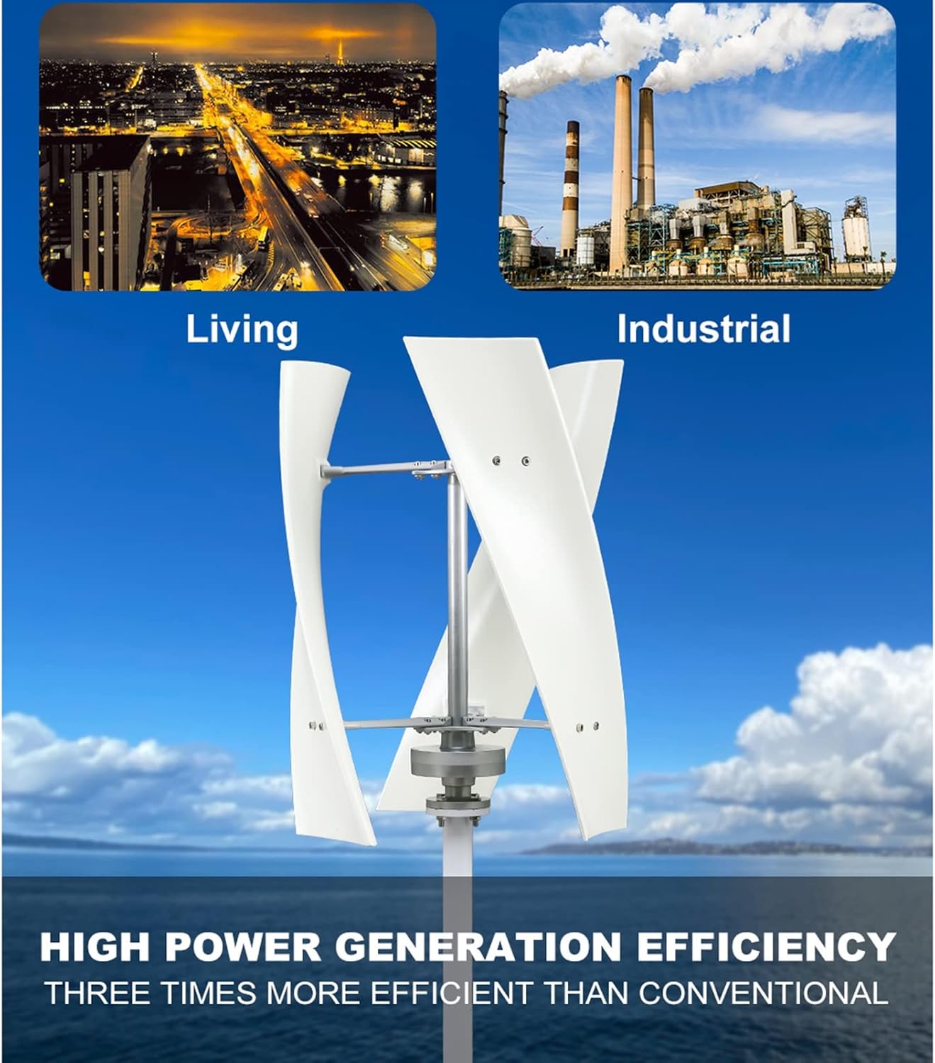 12v 24v 48v Wind Turbine Kit 1500w Vertical Wind Turbine with Hybrid Charge Controller Household Small Permanent Magnet Levitation Generator (Color : White, Size : 12v)