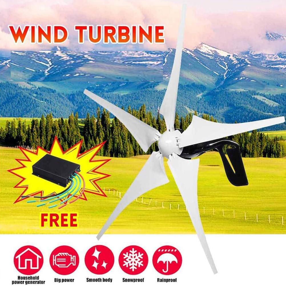 1200W-3600W Low Noise AC 5 Blades Wind Turbine Generator 12V 24V 48V 220V Low Speed 3 Phase Vertical Wind Power Generator W/Controller