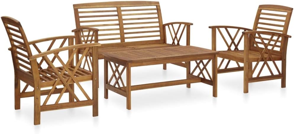 4 Piece Patio Lounge Set Solid Acacia Wood,Vintage Acacia Wood Patio Lounge Set with Coffee Table for Garden and Patio Patio Furniture Sets, Outdoor Furniture Sets