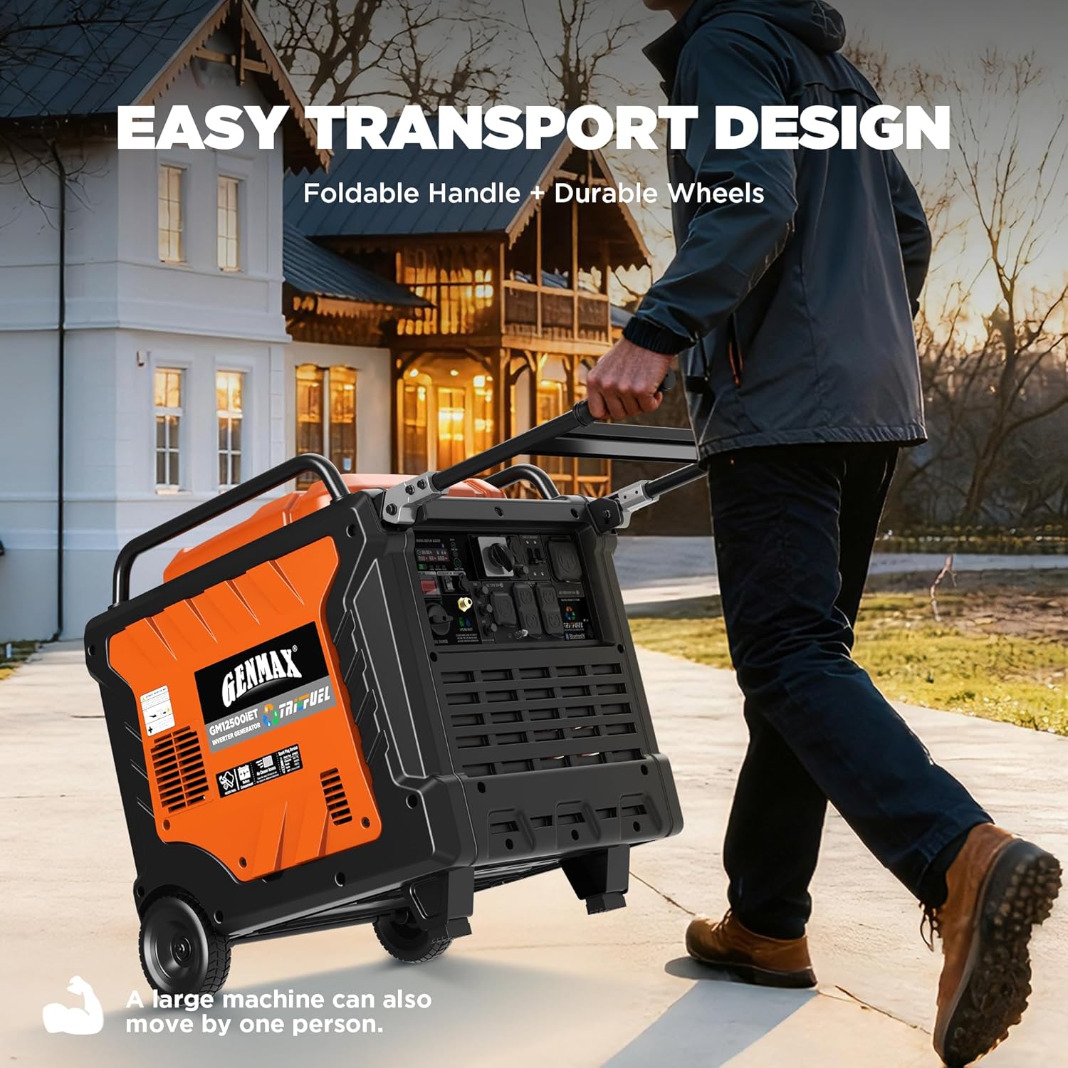 GENMAX 12500W Tri-Fuel Inverter Generator with CO Shield (2026 Model) - Quiet, 50A Outlet, 2-Wire Auto Start, Ideal for Home Backup, RV, Camping - EPA Compliant (GM12500iET)