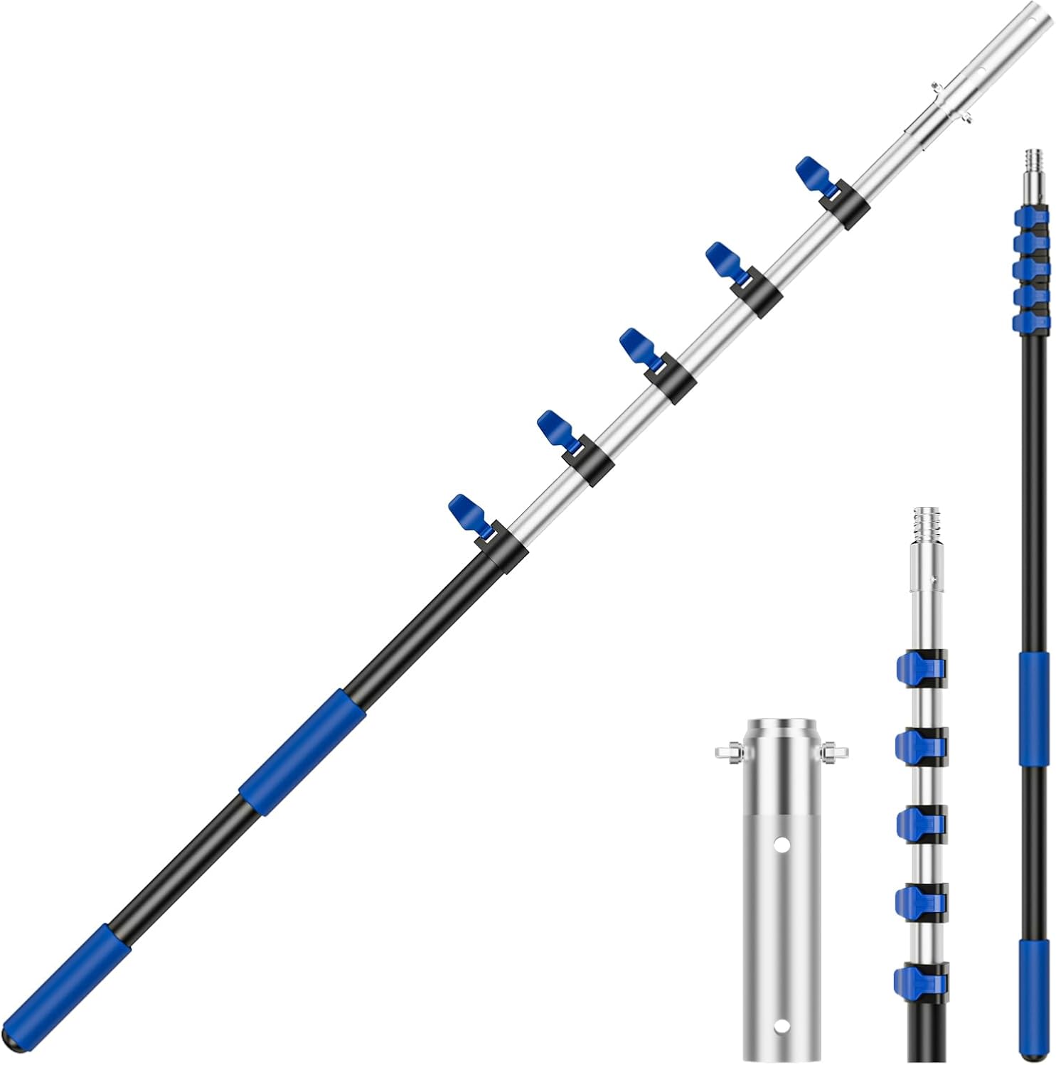 Pool Pole Telescopic 24FT Heavy Duty Upgraded Aluminum, 24 Ft Extension/Extendable Telescoping Tool for Above Ground/Inground Swimming Cleaning Supplies Accessories, Leaf Skimmer/Brush/Net/Vacuum/Mesh