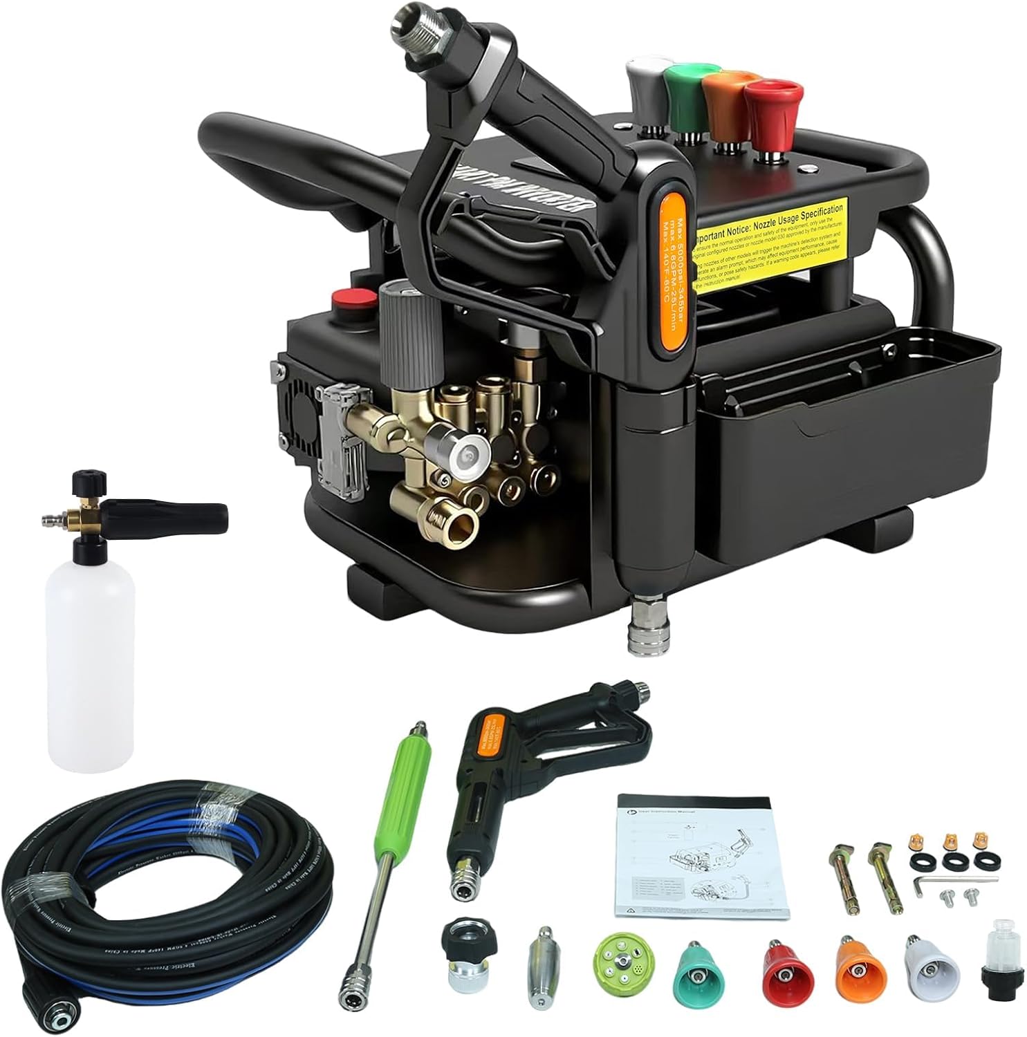 YOKING Professional Pressure Washer, 2000W AC Power, 150 Bar, 12 L/min Flow Rate, Blue, 47.5 Foot Hose, Foam Cannon Included