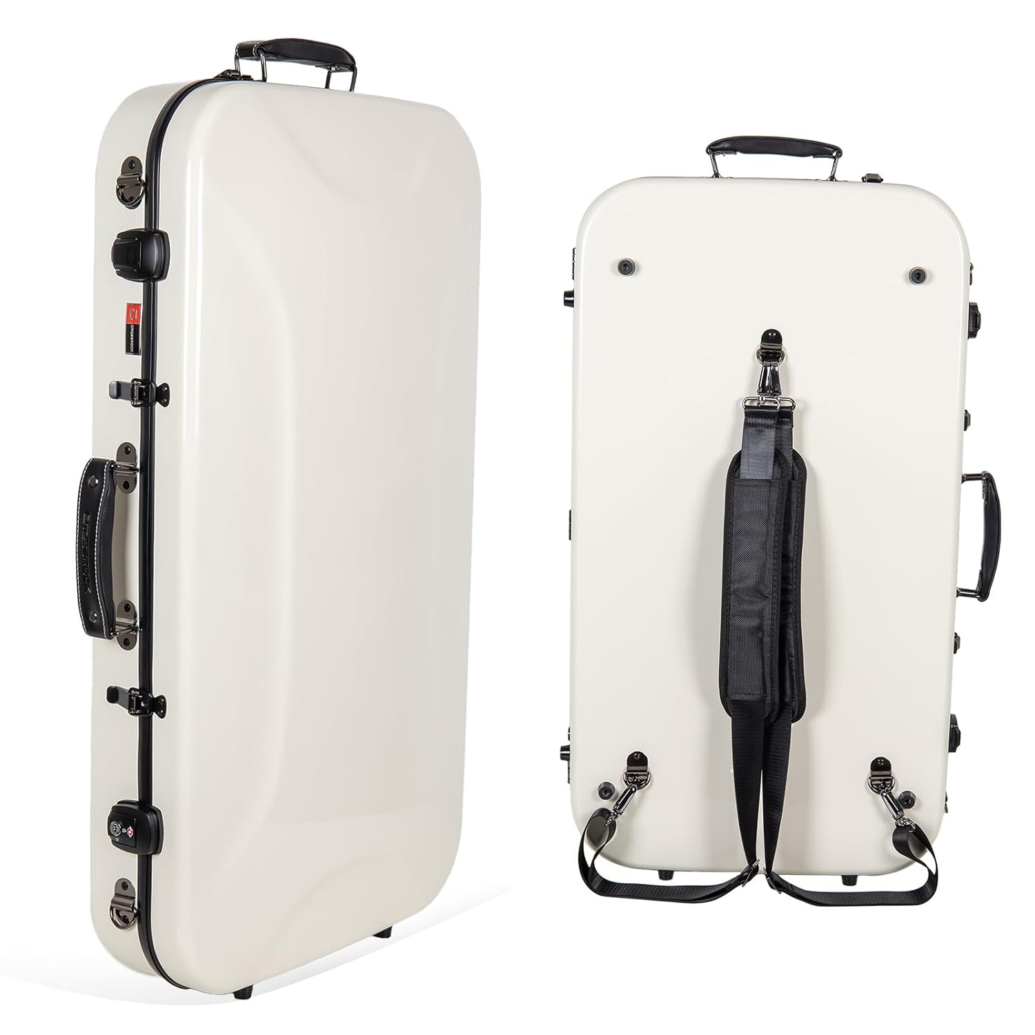 Crossrock Fiberglass Double Case-Fits Two 30'' Baritone Ukuleles, with Accessory Compartment, Backpack Straps, TSA Lock-Milky White (CRF2020DBUMW)