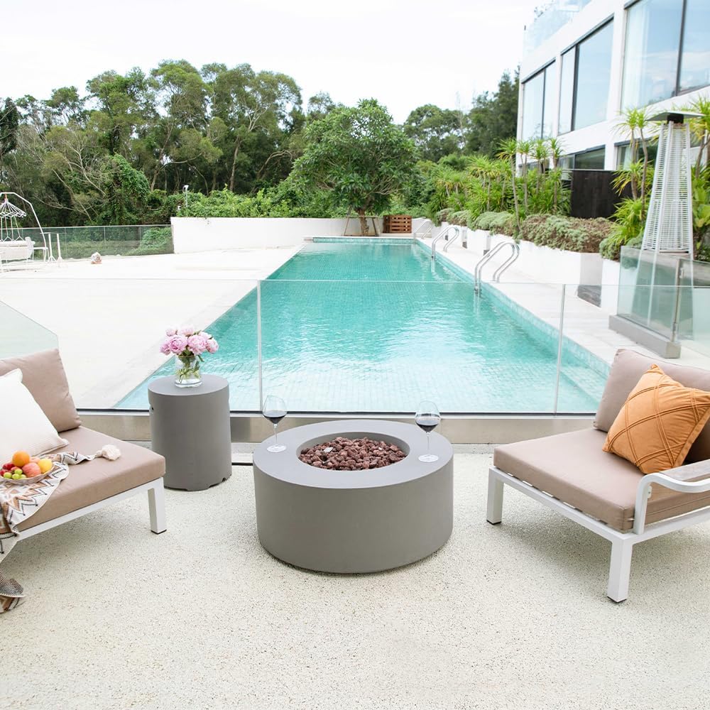 Modeno Tramore Outdoor Fire Pit Table Firepit Reinforced Concrete 34 Inches Electronic Ignition Cover Lava Rock Included, Liquid Propane