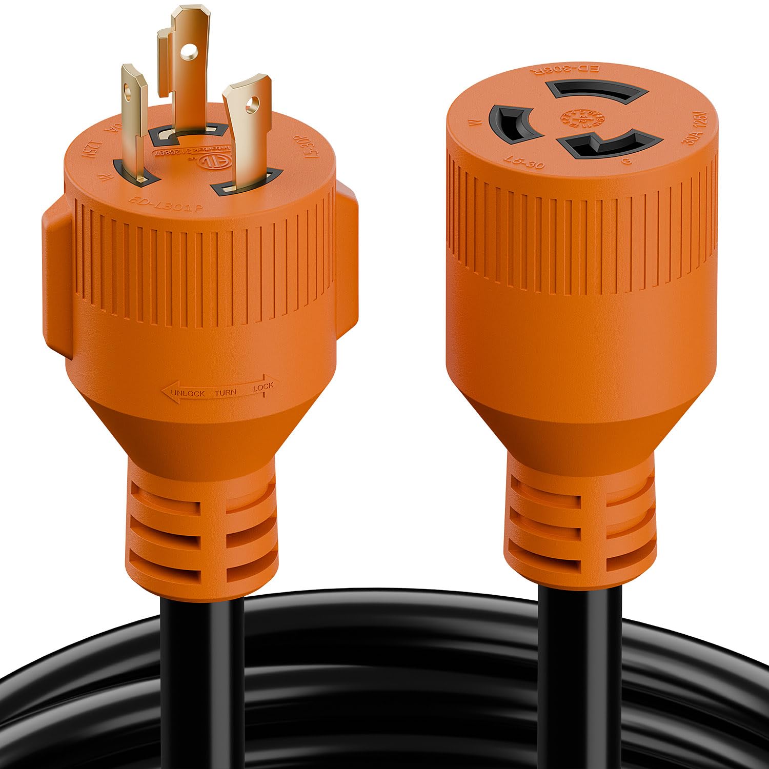 [25 FT] Nema L5-30P Waterproof RV 30Amp Power Inlet Box and L5-30P Extension Cable 25FT, ETL Listed 30A Generator Power Inlet, Outdoor use L5-30 30A 125V 3750W Inlet Box with LED Light AC0066