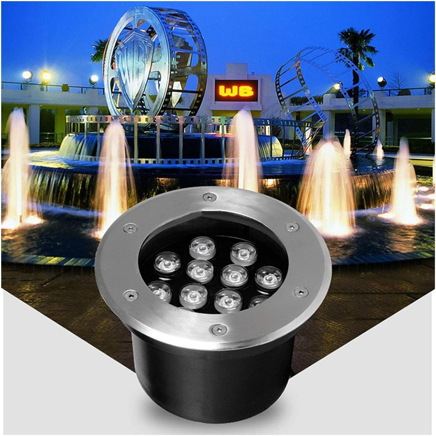 Underground Light LED - 12 Garden Courtyard Light, Embedded Underwater Spotlight, Stainless Steel IP68 Waterproof, Landscape Lighting, Underwater Pond Spotlight(Red,24W)