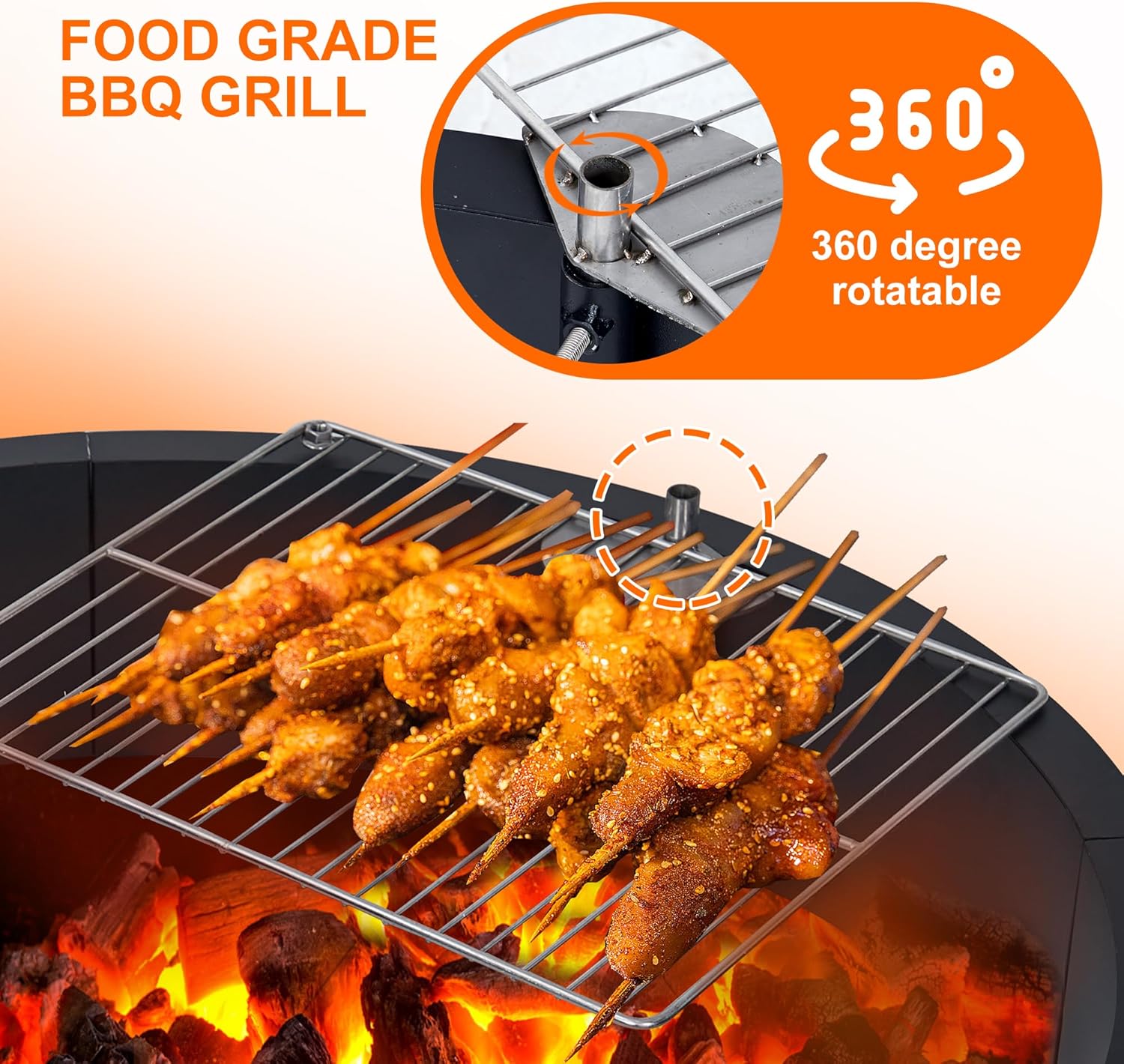 40 Inch Outer / 36 Inch Inner Fire Pit Ring, Round Smokeless Wood Burning Fire Pit Insert, Heavy Duty Steel DIY Fire Ring with Poker, Above or In Ground Use for Patio Garden Backyard Camping