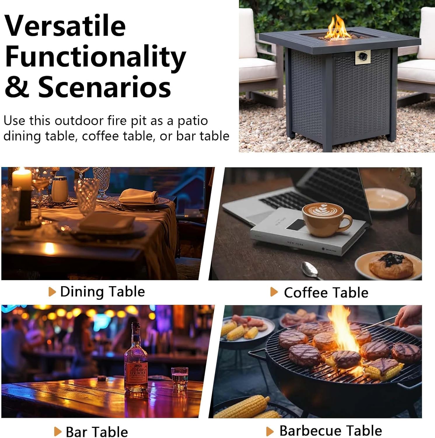 50000 BTU Propane Fire Pit Table Square,28 inch Fire Pit Propane for Outside Patio Black Gas Firepits,Iron (Black 1)