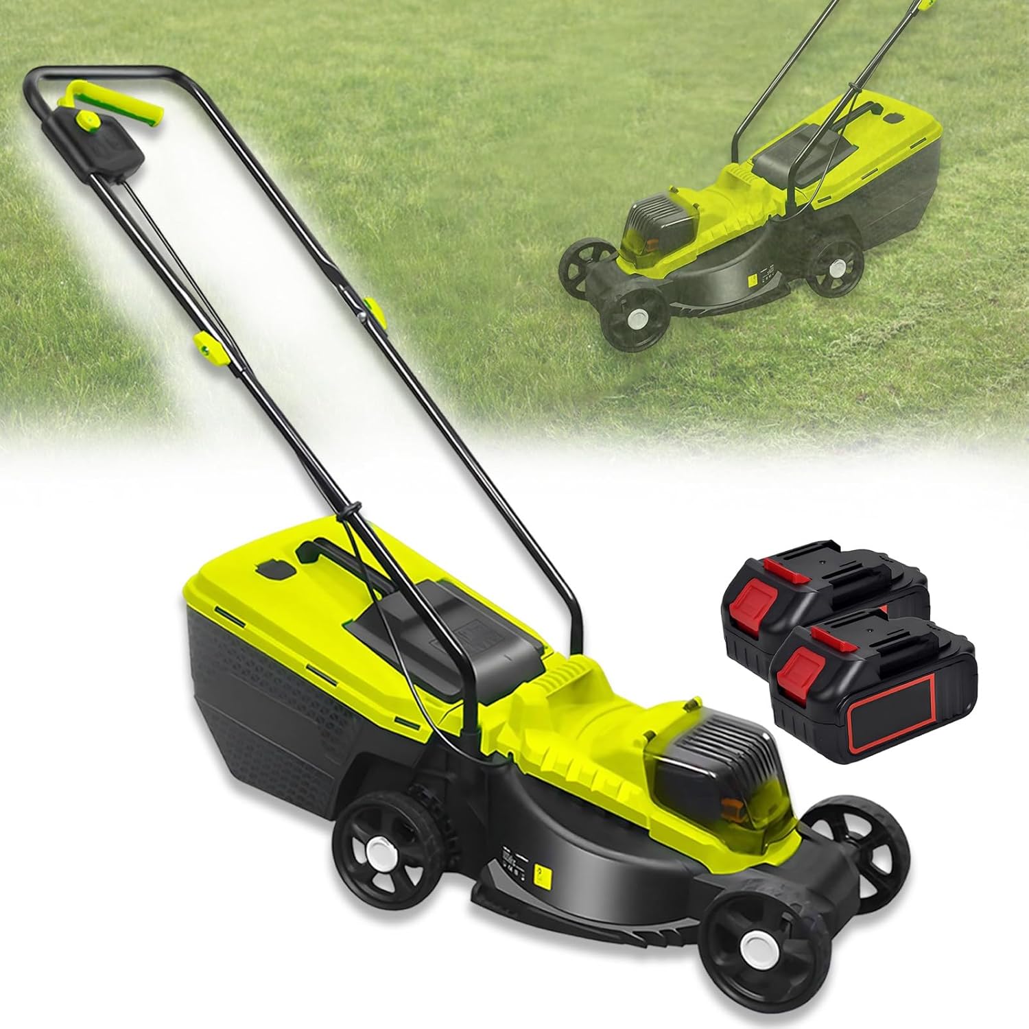 SHAHRYAR Brushless Cordless Push Lawn Mower,Cordless Lawn Mower,Cordless Lawn Mower,Low Noise, with 45l Large Grass Box, for Lawn Mowing, Park Greening, Etc