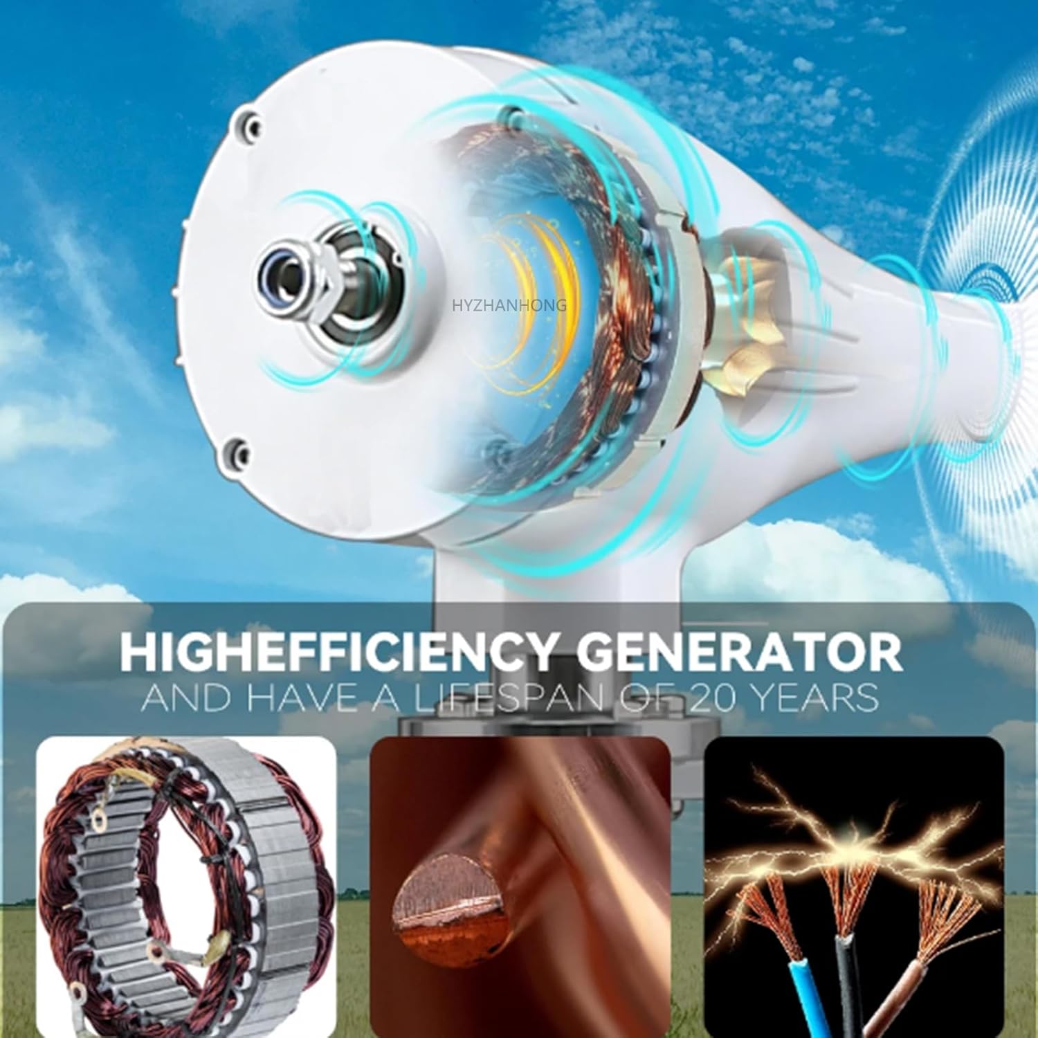 1200W Wind Turbine Generator Kit,with Charge Controller 6 Blades Horizontal Wind Turbine Generator for Farm Home Use(12V-48V)