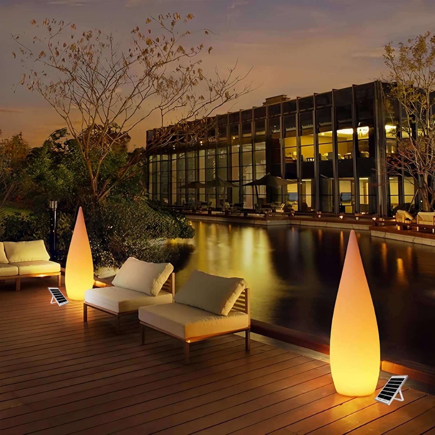 MIXL-Modern Outdoor Solar Floor Lamp, IP 54 Waterproof Outdoor Floor Lights, 16-Colors Dimmable Outside Standing Lamp, Water Drop Shape Floor Lamps for Porch, Garden, Patio, Lawn, Deck