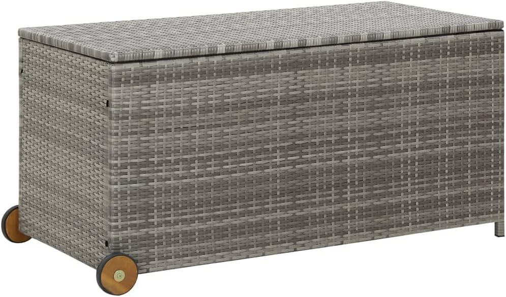 Garden Storage Box 85 Gallon | Rattan Garden Chest | Outdoor Deck Storage Container Box | Patio Cushion Box for Pillows, Garden Tools and Pool Toys | Light Gray Poly Rattan 47.2