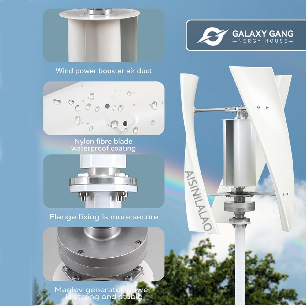 5000W Low Wind Speed Start 3 Blades Vertical Wind Turbine Generator Windmill Kit with Controller 12V 24V 48V Noise Free Portable Outdoor Wind Turbine Generator