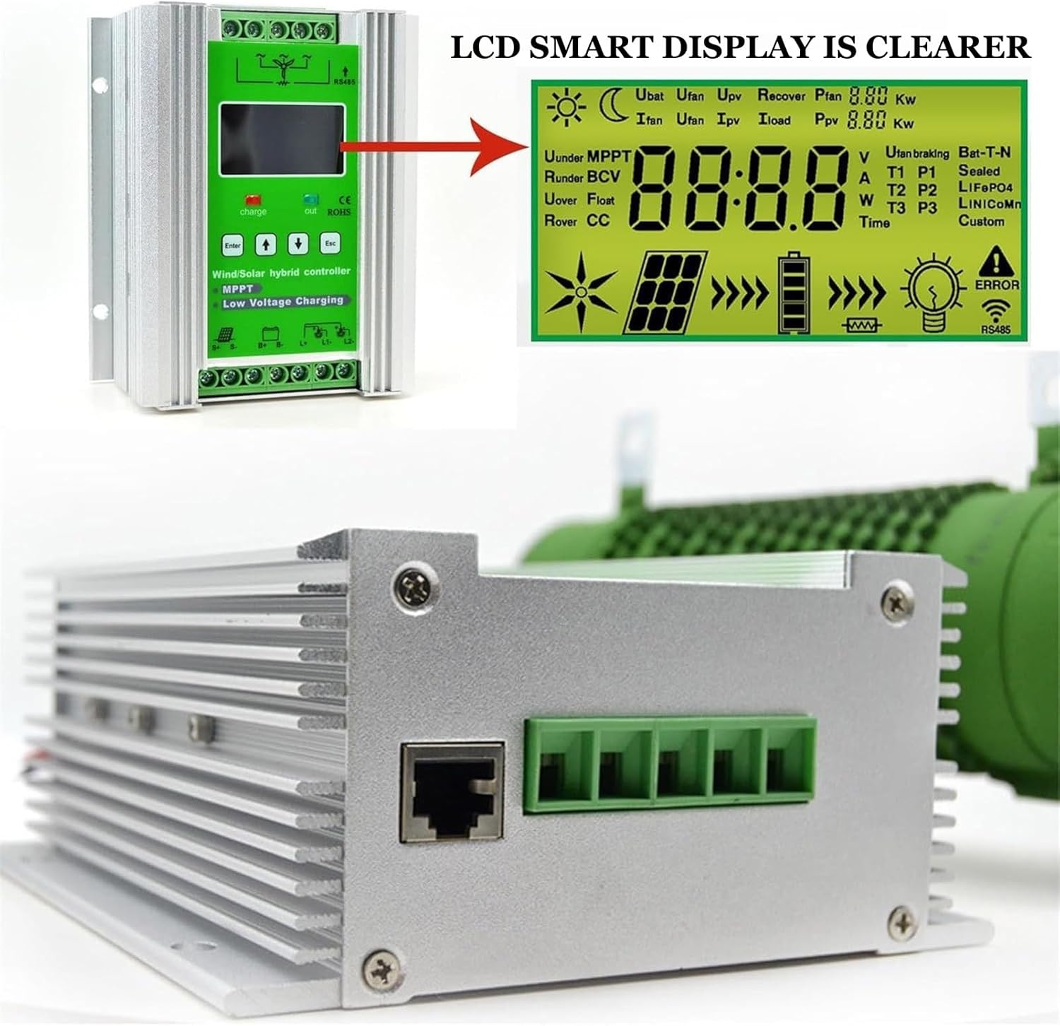 New Upgraded Wind Solar Hybrid Charge Controller, 12V/24V/48V Auto Distinguish off Grid Mppt Wind Turbine Solar Charge Controller with LCD Screen,Wind600W+Solar800W