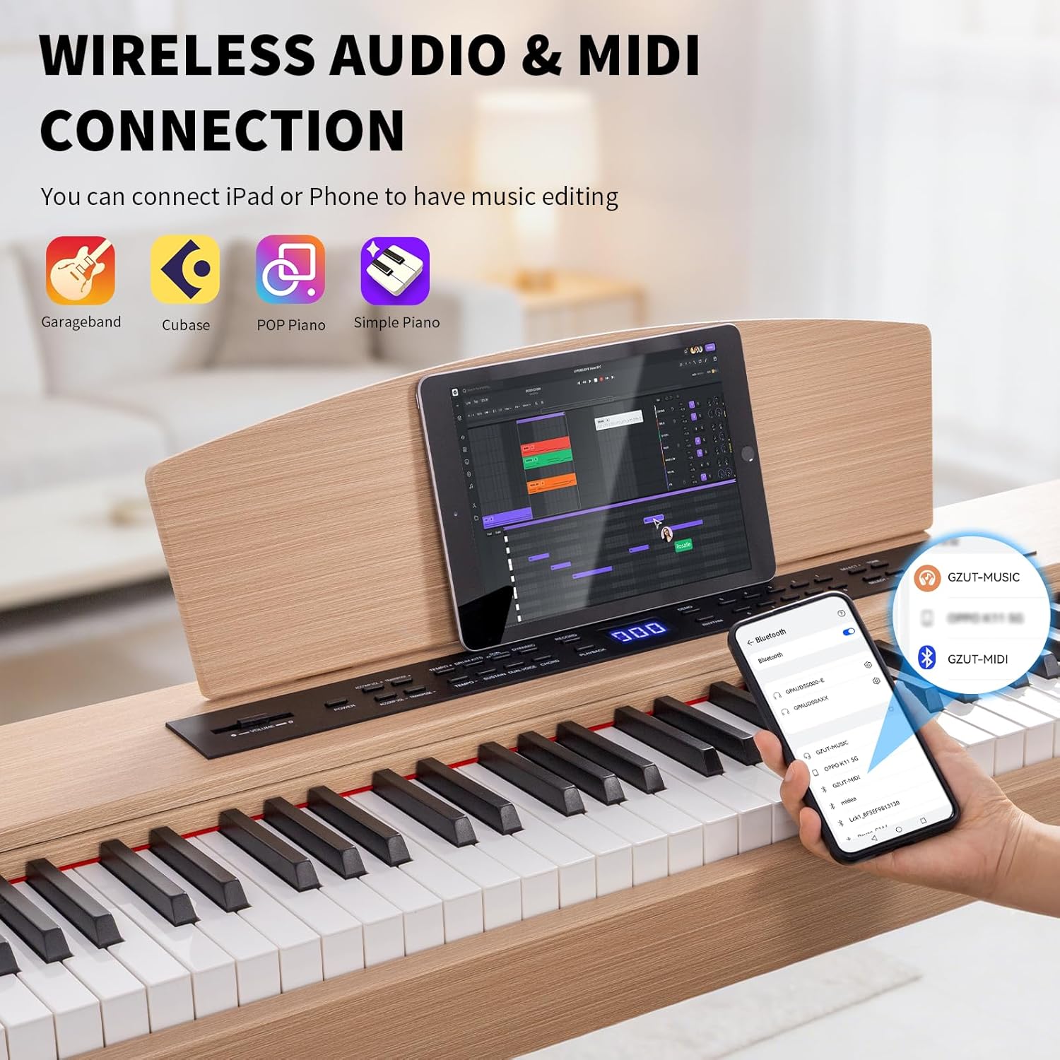 AiJoy Digital Piano Keyboard Hammer Weighted 88 Keys, Full Size Electric Piano for Beginners, with LCD Display and Tripal Pedal, Supports USB-MIDI/Wireless Connect, ADP-50